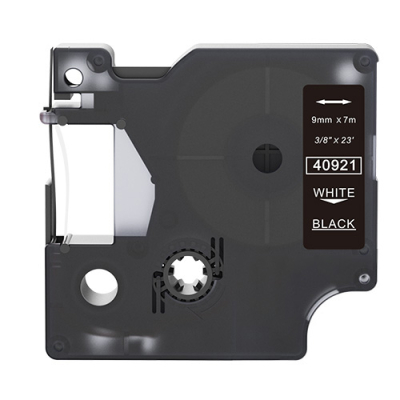 Dymo 40921 compatible lettertape wit op zwart 9mm