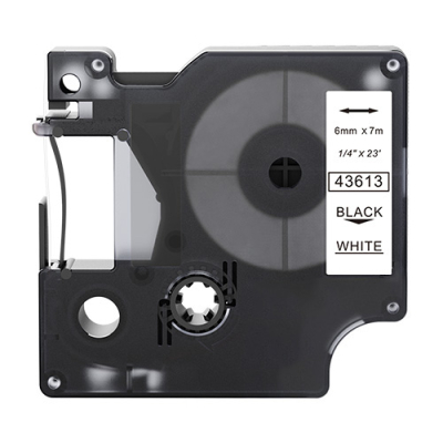 Dymo 43613 compatible lettertape zwart op wit 6mm