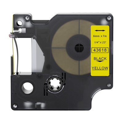 Dymo 43618 compatible lettertape zwart op geel 6mm