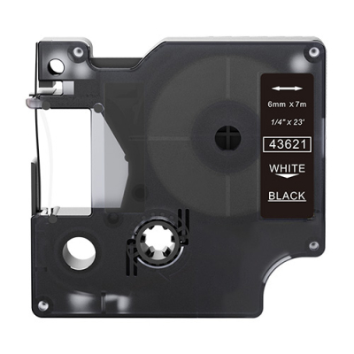 Dymo 43621 compatible lettertape wit op zwart 6mm