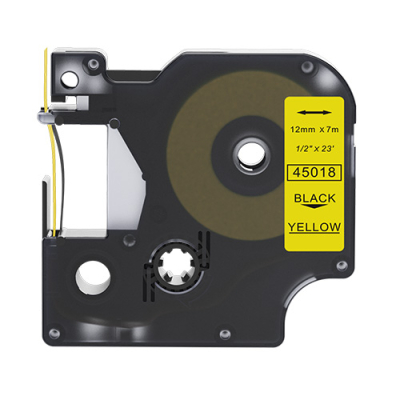 Dymo 45018 compatible lettertape zwart  op geel 12mm