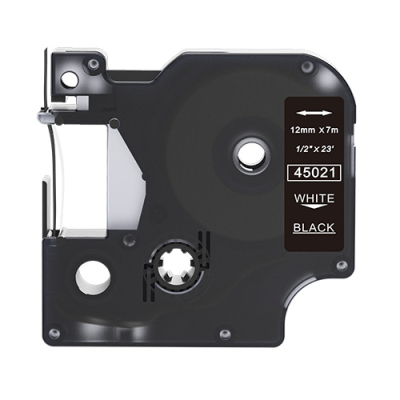 Dymo 45021 compatible lettertape wit op zwart 12mm