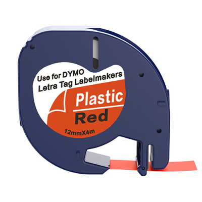Dymo 91203 compatible lettertape zwart op rood 12mm