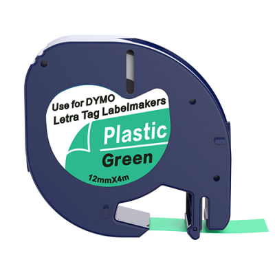 Dymo 91204 compatible lettertape zwart op groen 12mm