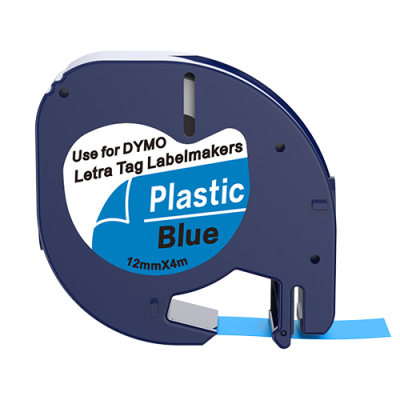 Dymo 91205 compatible lettertape zwart op blauw 12mm
