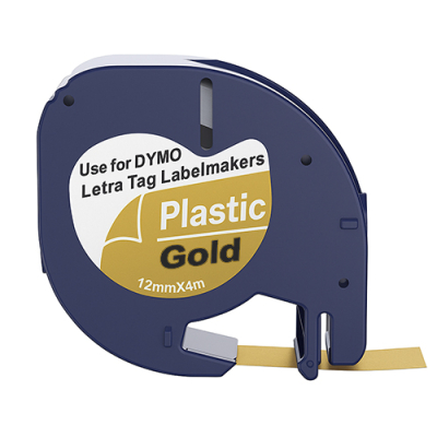 Dymo 91207 compatible lettertape zwart op goud 12mm