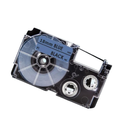 Casio XR-18BU compatible labeltape zwart op blauw 18mm