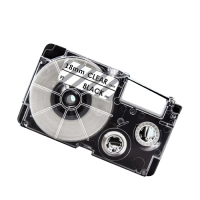 Casio XR-18X compatible labeltape zwart op transparant 18mm
