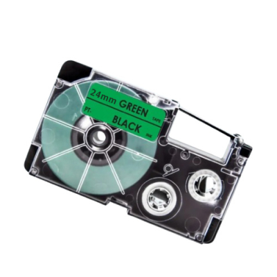 Casio XR-24GN compatible labeltape zwart op groen 24mm