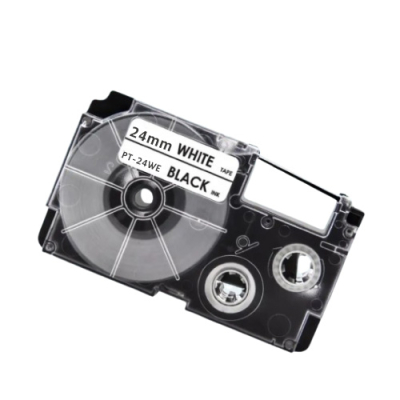 Casio XR-24WE compatible labeltape zwart op wit 24mm