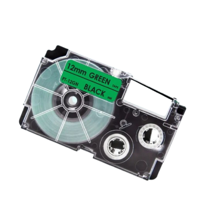 Casio XR-12GN compatible labeltape zwart op groen 12mm