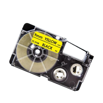 Casio XR-9YW compatible labeltape zwart op geel 9mm